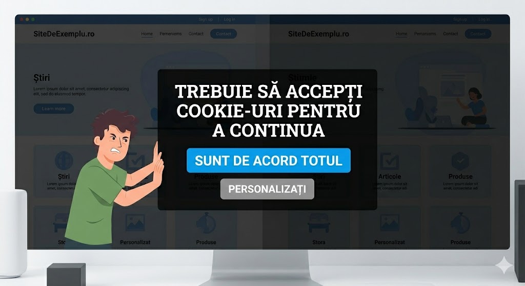 Non-compliant cookie wall, ROMANIA, dark pattern, coerced consent, ANSPDCP violation. - Attila Bogozi blog article